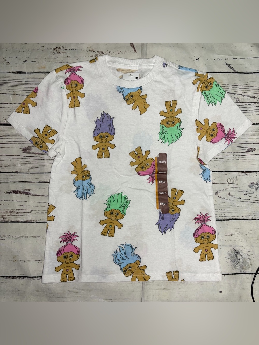 Trolls White Tee with Multicolor Troll Print - Trolls Brand